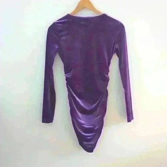REBEL SUGAR | Purple Velvet Long Sleeve Ruched Mini Dress - Picture 4 of 4